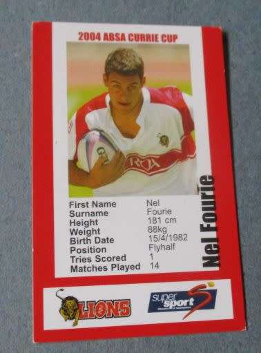 NEL FOURIE - LIONS  RUGBY - 2004 CURRIE CUP - SUPERSPORT COLLECTIBLE CARD