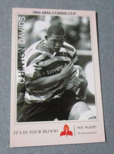 QUINTON DAVIDS - WP  RUGBY - 2004 CURRIE CUP - SUPERSPORT COLLECTIBLE CARD