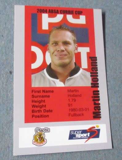 MARTIN HOLLAND  - PUMAS RUGBY - 2004 CURRIE CUP - SUPER SPORT COLLECTORS CARD