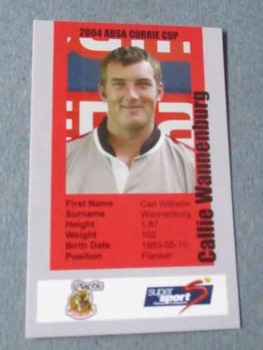 CALLIE WANNENBURG  - PUMAS RUGBY - 2004 CURRIE CUP - SUPERSPORT COLLECTIBLE CARD