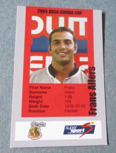 FRANS ALLERS  - PUMAS RUGBY - 2004 CURRIE CUP - SUPER SPORT COLLECTORS CARD