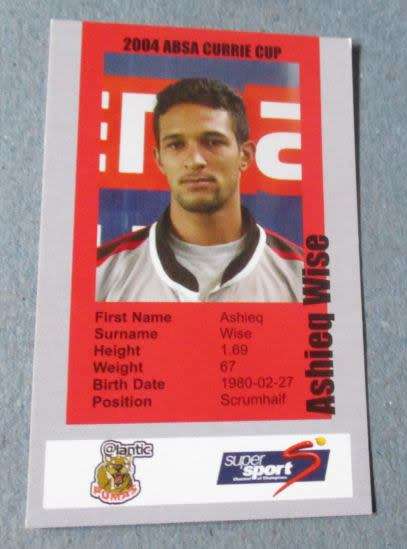 ASHIEQ WISE - PUMAS RUGBY - 2004 CURRIE CUP - SUPER SPORT COLLECTORS  CARD