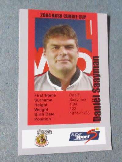 DANIE SAAYMAN - PUMAS RUGBY - 2004 CURRIE CUP - SUPERSPORT COLLECTIBLE CARD
