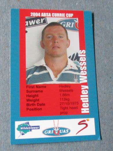 HEDLEY WESSELS - GRIQUAS RUGBY - 2004 CURRIE CUP - SUPER SPORT COLLECTORS CARD