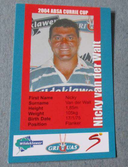 NICKY VAN DER WALT   - GRIQUAS RUGBY - 2004 CURRIE CUP - SUPERSPORT COLLECTIBLE CARD