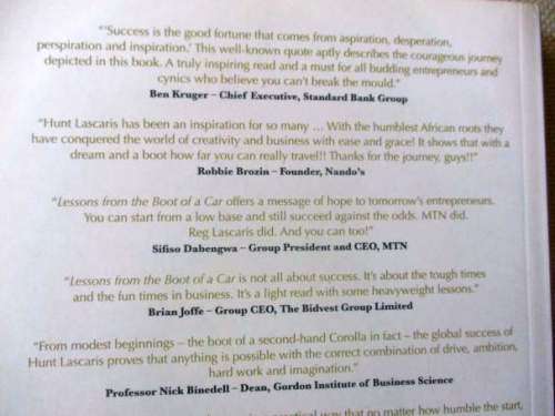 LESSONS FROM THE BOOT OF A CAR - FOR ENTREPRENEURSHIP AND FOR LIFE - REG LASCARIS