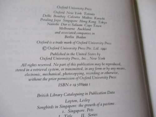 SONGBIRDS IN SINGAPORE - THE GROWTH OF A PASTTIME - LESLEY LAYTON