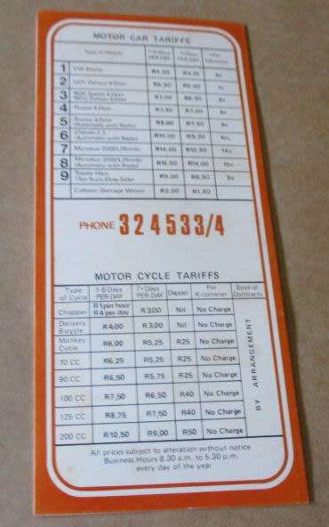 OLD TRANSRENT TRUCK AND CAR HIRE ( 52 SMITH STREET DURBAN ) - BROCHURE