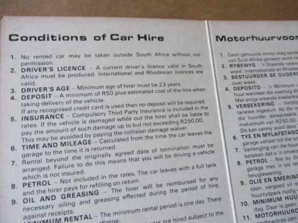 OLD TRANSRENT TRUCK AND CAR HIRE ( 52 SMITH STREET DURBAN ) - BROCHURE