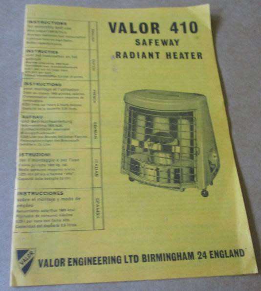 VINTAGE VALOR 410 SAFEWAY RADIANT HEATER - INSTRUCTIONS BOOKLET