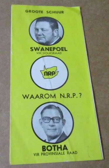 NRP / NEW REPUBLIC PARTY - GROOTE SCHUUR - SWANEPOEL & BOTHA - BROCHURE / PAMPHLET