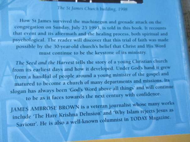 THE SEED AND THE HARVEST - THE STORY OF ST JAMES CHURCH 1968 - 1998 - JAMES AMBROSE BROWN