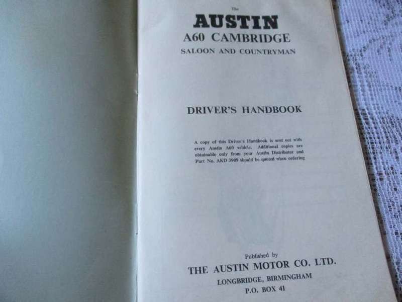 AUSTIN A60 CAMBRIDGE DRIVER`S HANDBOOK