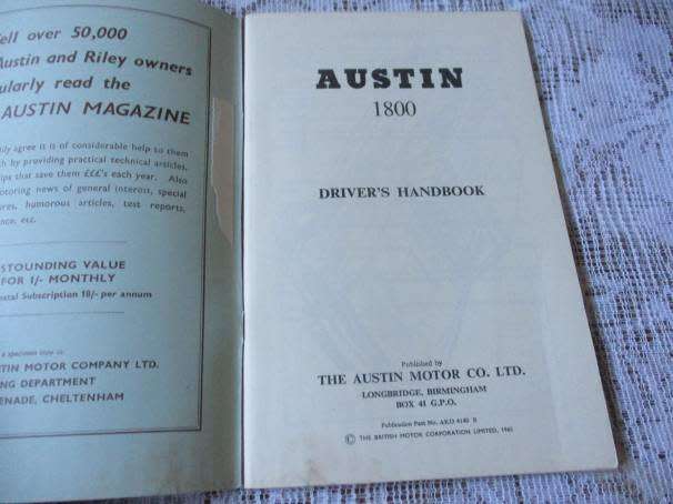 AUSTIN 1800 DRIVER`S HANDBOOK