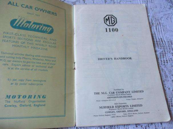 MG 1100 DRIVER`S HANDBOOK