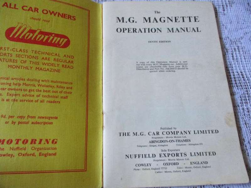 THE MG MAGNETTE OPERATION MANUAL & REPAIR AND ADJUSTMENT TIME SCHEDULE