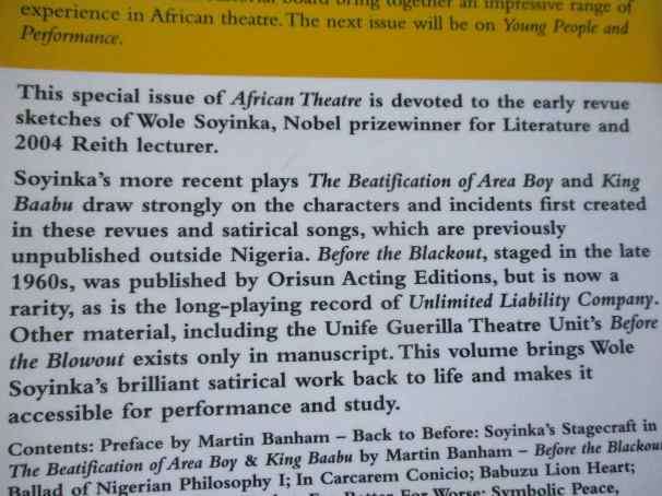 AFRICAN THEATRE - SOYINKA - BLACKOUT, BLOWOUT & BEYOND - SATIRICAL REVUE SKETCHEc