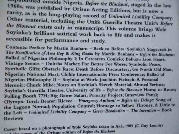 AFRICAN THEATRE - SOYINKA - BLACKOUT, BLOWOUT & BEYOND - SATIRICAL REVUE SKETCHEc