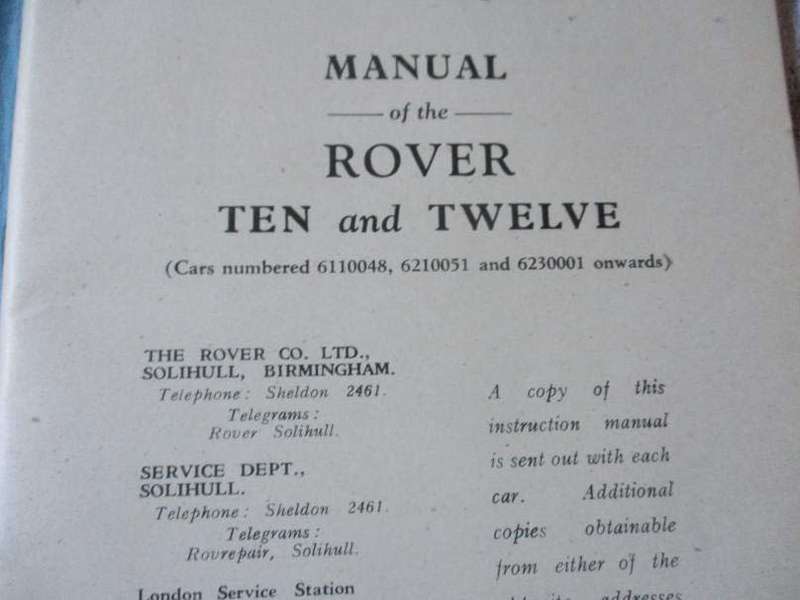 ROVER TEN AND TWELVE  INSTRUCTION MANUAL ( 1945 )