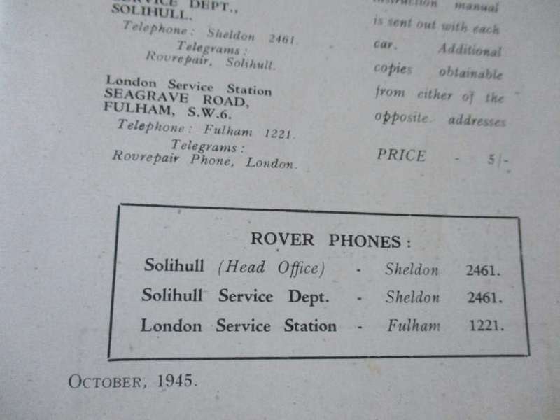 ROVER TEN AND TWELVE  INSTRUCTION MANUAL ( 1945 )
