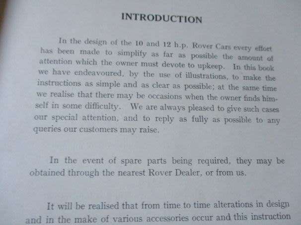 ROVER TEN AND TWELVE  INSTRUCTION MANUAL ( 1945 )