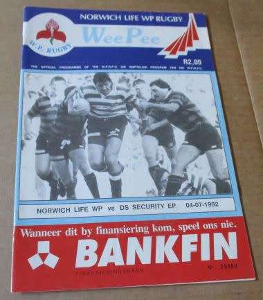 WP vs EP 4 JULY 1992 - RUGBY PROGRAMME