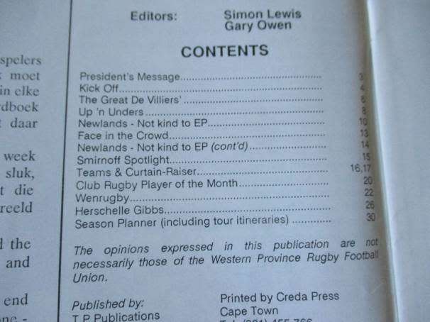 WP vs EP 4 JULY 1992 - RUGBY PROGRAMME