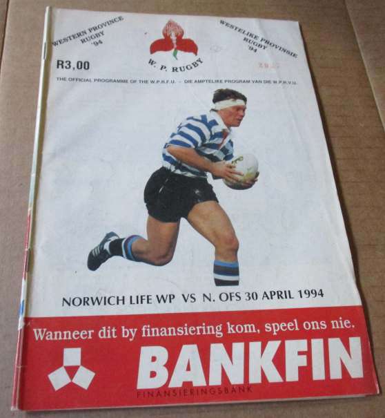 WP vs N. OFS 30 APRIL 1994 - RUGBY PROGRAMME