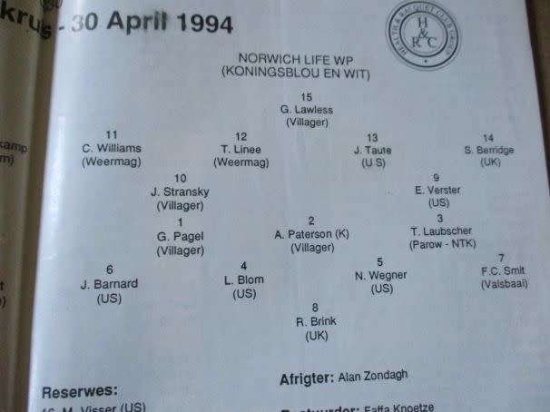 WP vs N. OFS 30 APRIL 1994 - RUGBY PROGRAMME