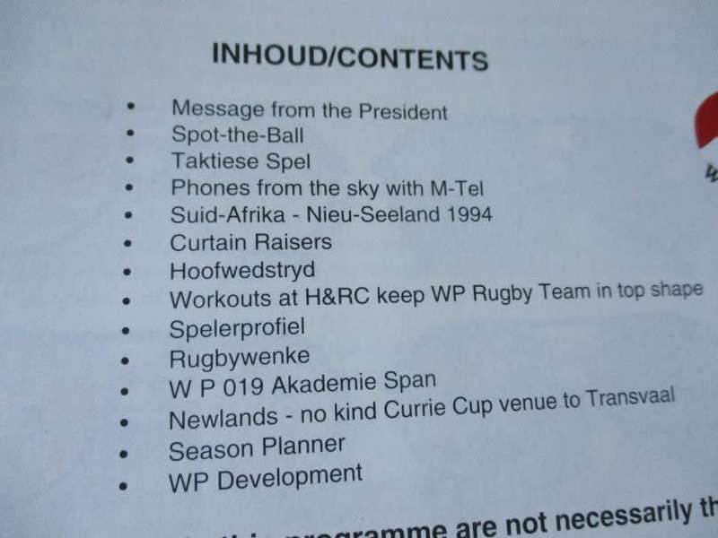 WP vs TVL 16 JULY 1994  - RUGBY PROGRAMME