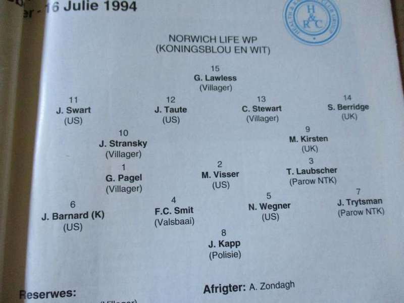 WP vs TVL 16 JULY 1994  - RUGBY PROGRAMME