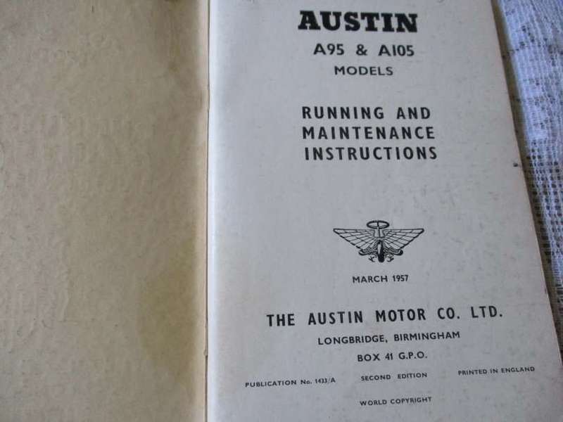 AUSTIN A95 & A105 MODELS   - RUNNING AND MAINTENANCE INSTRUCTIONS