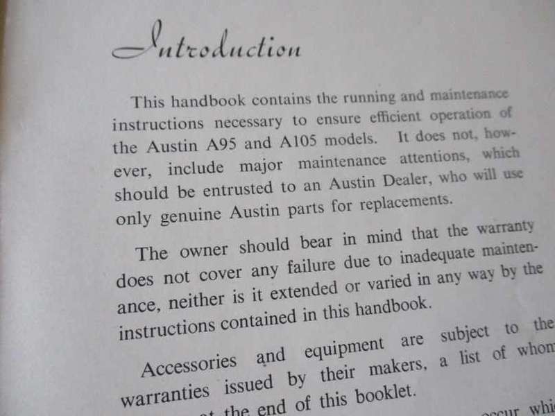AUSTIN A95 & A105 MODELS   - RUNNING AND MAINTENANCE INSTRUCTIONS