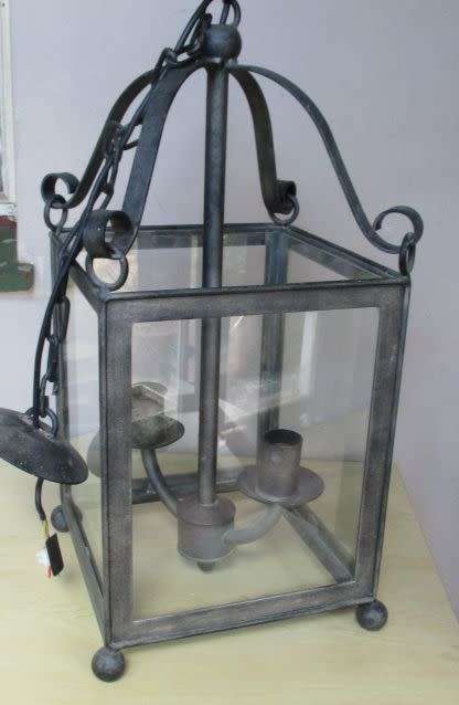 LARGE HEAVY METAL AND GLASS LANTERN - EAGLE LIGHTING