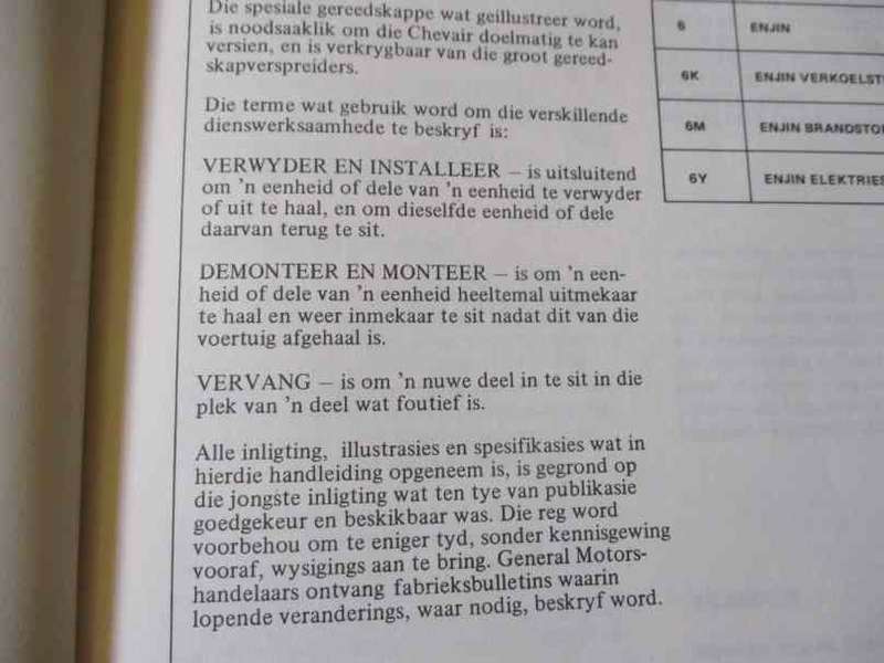 CHEVAIR WORKSHOP MANUAL VOL 2 / CHEVAIR WERKSWINKEL-HANDLEIDING DEEL 2