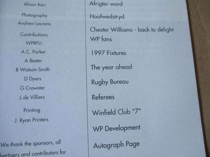 WP vs GRIQUALAND WEST 6 MARCH 1997 - RUGBY PROGRAMME