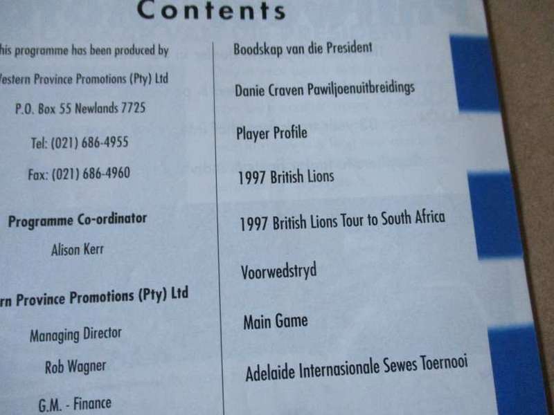 WP vs SWD EAGLES  11 APRIL 1997 - RUGBY PROGRAMME