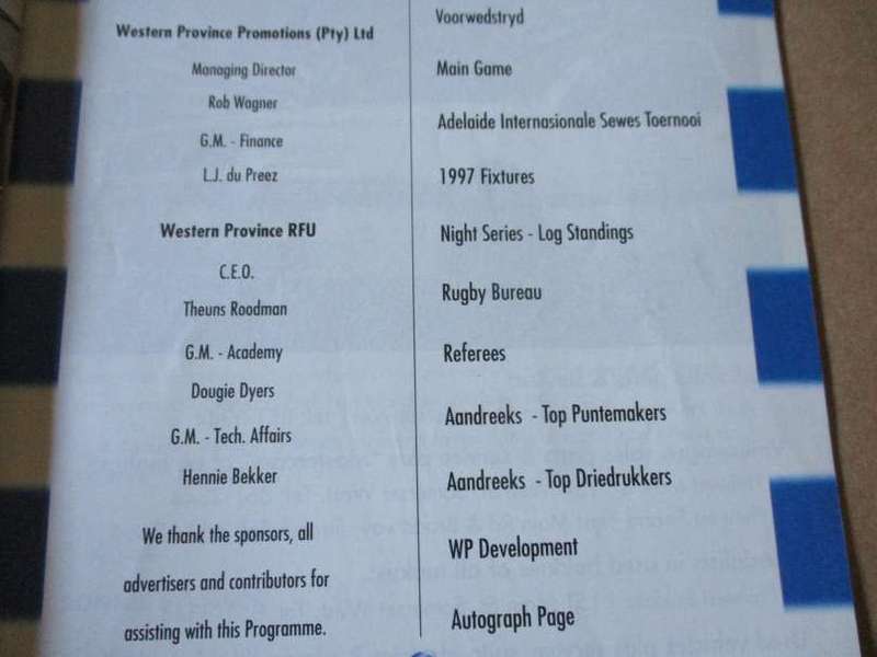 WP vs SWD EAGLES  11 APRIL 1997 - RUGBY PROGRAMME