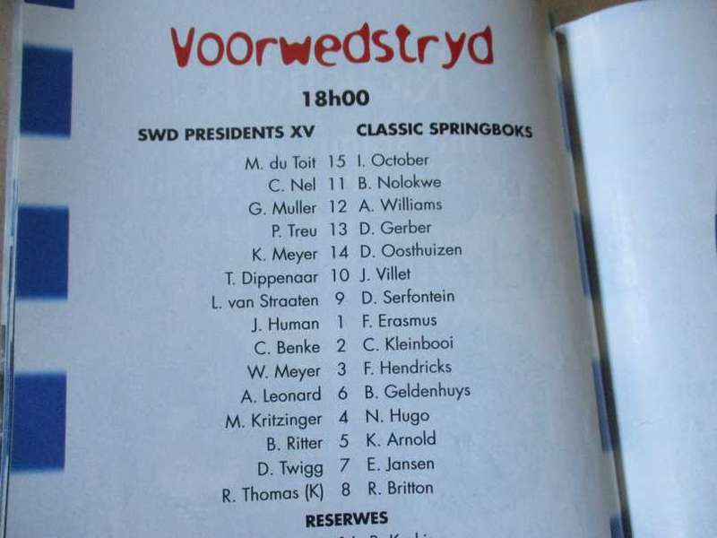 WP vs SWD EAGLES  11 APRIL 1997 - RUGBY PROGRAMME
