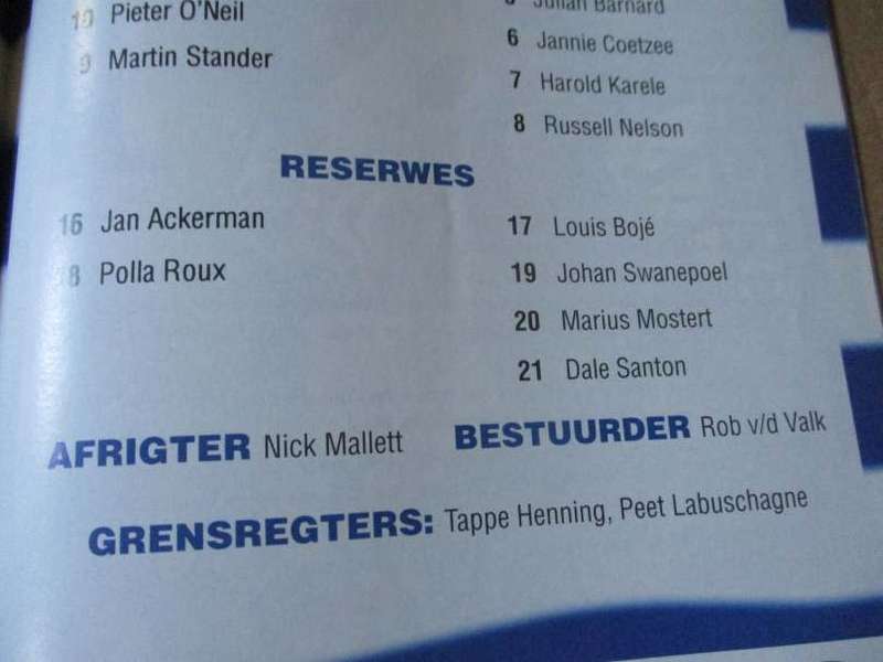 WP vs BOLAND 14 MEI  1997 - RUGBY PROGRAMME