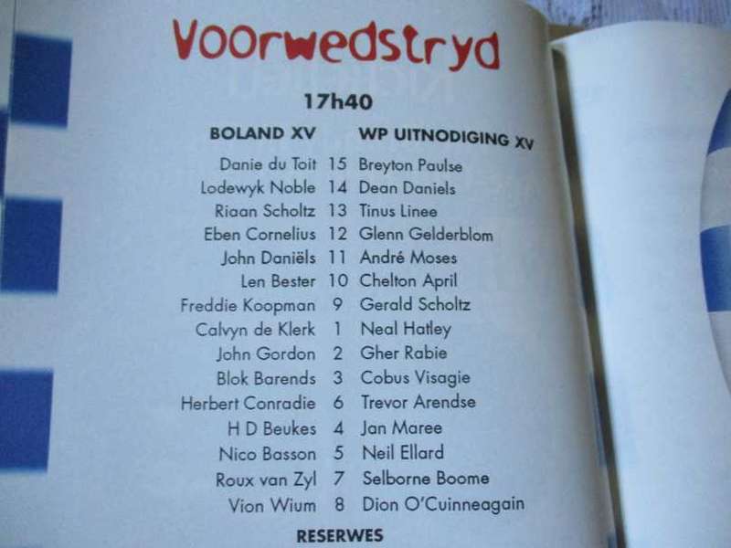 WP vs BOLAND 14 MEI  1997 - RUGBY PROGRAMME
