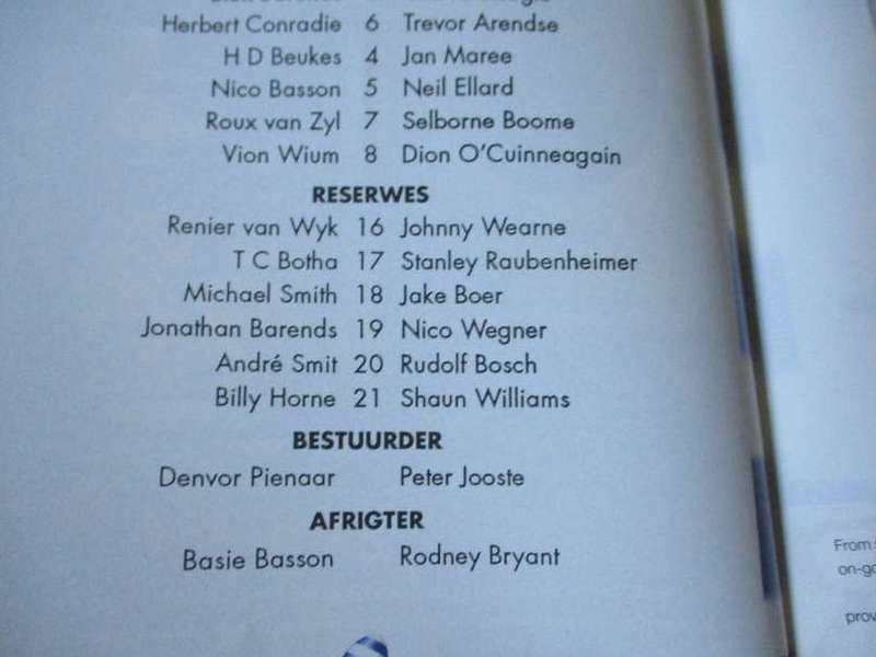 WP vs BOLAND 14 MEI  1997 - RUGBY PROGRAMME