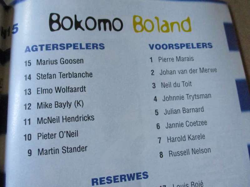 WP vs BOLAND 14 MEI  1997 - RUGBY PROGRAMME