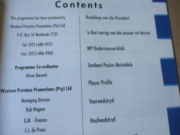 WP vs LIONS 17 AUGUST   1997 - RUGBY PROGRAMME