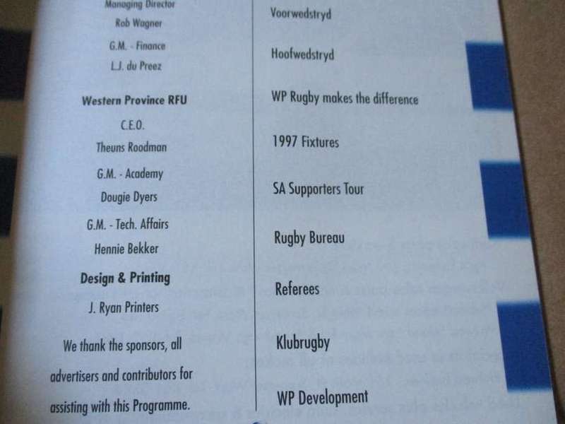WP vs LIONS 17 AUGUST   1997 - RUGBY PROGRAMME