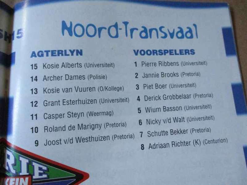 WP vs NORTHERN TRANSVAAL 4 OCTOBER   1997 - RUGBY PROGRAMME