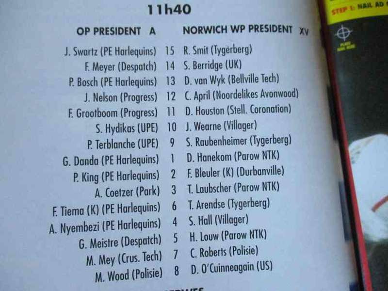 WP vs NORTHERN TRANSVAAL 4 OCTOBER   1997 - RUGBY PROGRAMME