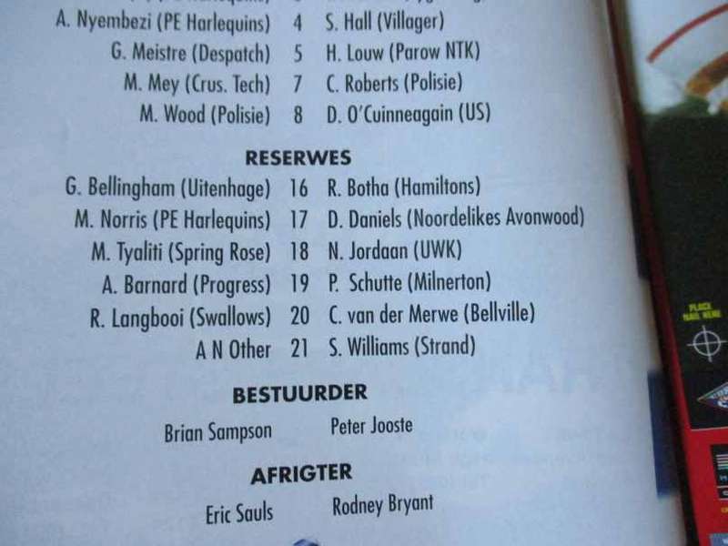WP vs NORTHERN TRANSVAAL 4 OCTOBER   1997 - RUGBY PROGRAMME