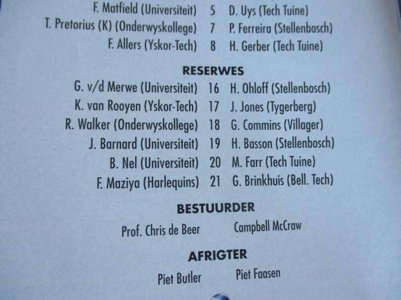 WP vs NORTHERN TRANSVAAL 4 OCTOBER   1997 - RUGBY PROGRAMME