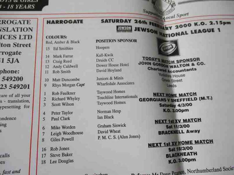 HARROGATE vs FYLDE 26 FEBRUARY 2000 - RUGBY PROGRAMME